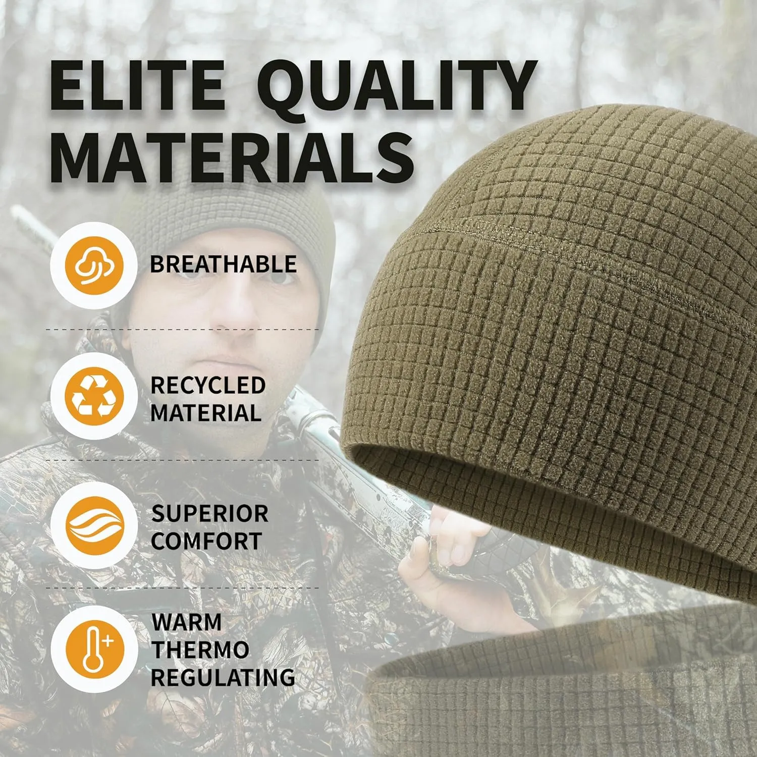 2 Pack Grid Fleece Beanie Watch Cap Waffle Beanie Tactical Army Military Skull Cap, All Weather Beanie