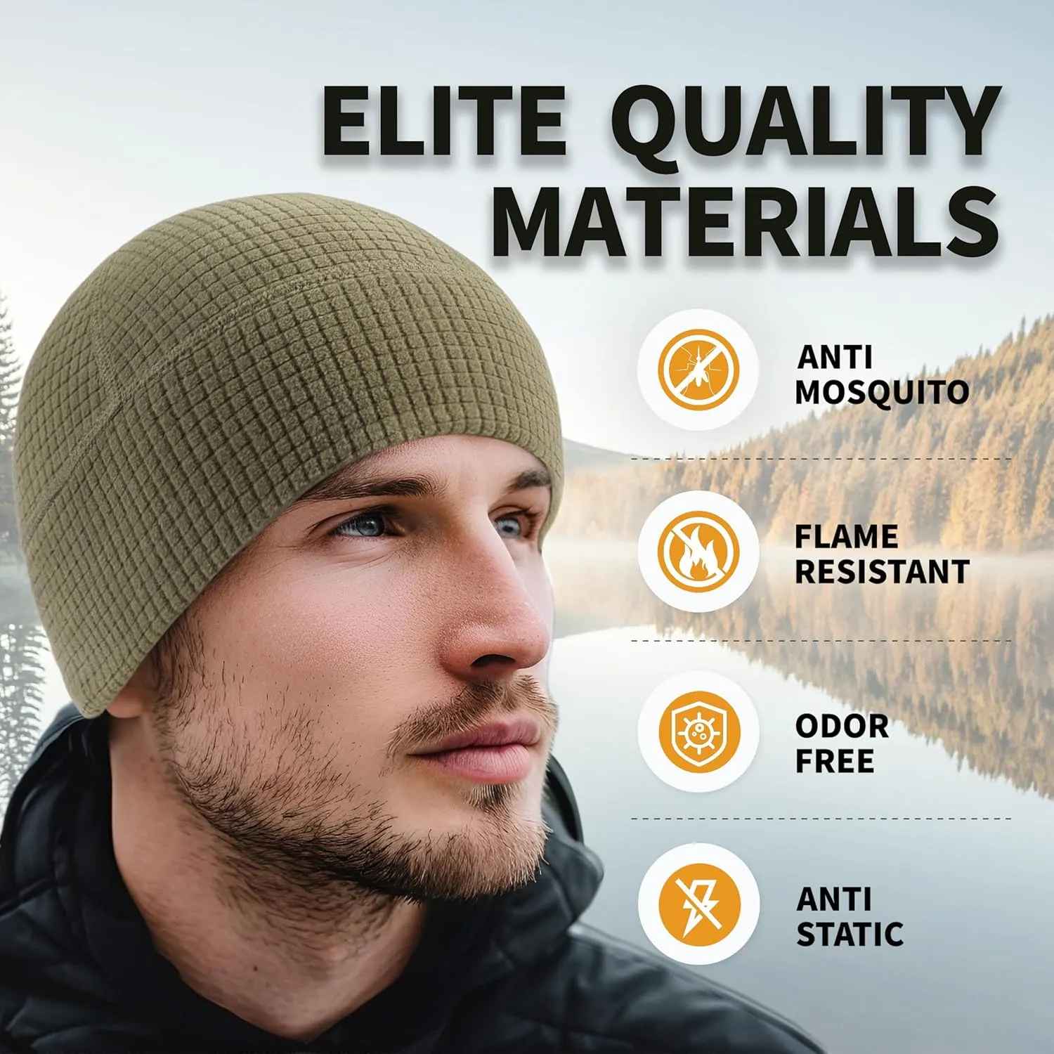 2 Pack Grid Fleece Beanie Watch Cap Waffle Beanie Tactical Army Military Skull Cap, All Weather Beanie
