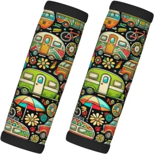 2-Pack Happy Colorful Campsite Neoprene Luggage Handle Wraps,Travel Accessories for Suitcases,Bags