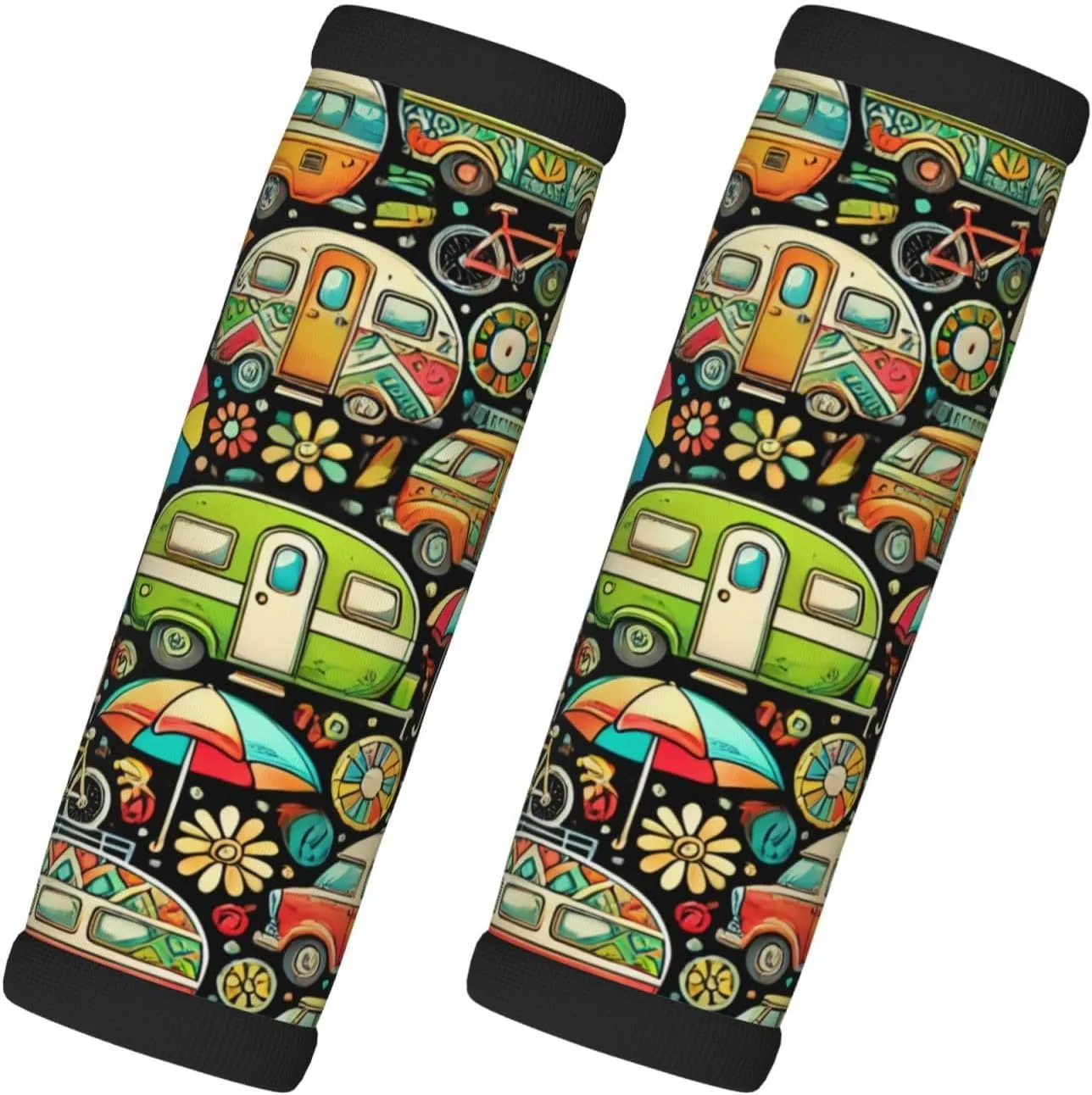 2-Pack Happy Colorful Campsite Neoprene Luggage Handle Wraps,Travel Accessories for Suitcases,Bags
