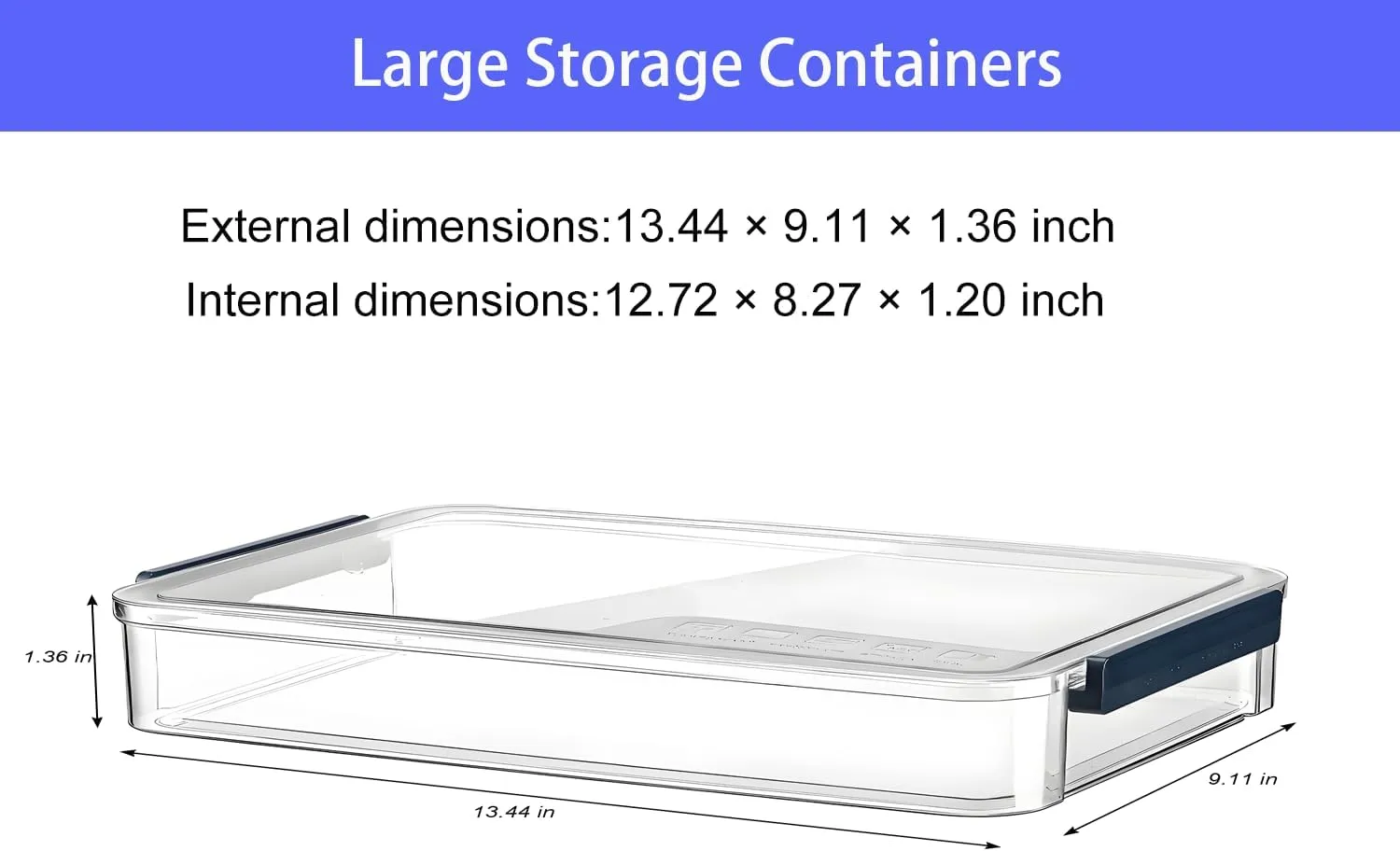 2 Pcs 5.5qt 9 x 13 Plastic Portable Project Case With Snap-Tight Latch, Clear Stackable Storage Boxes Organizer for A4 Files, Photos, Scrapbooks, Art Supplies(‎Blue Latch, Small)