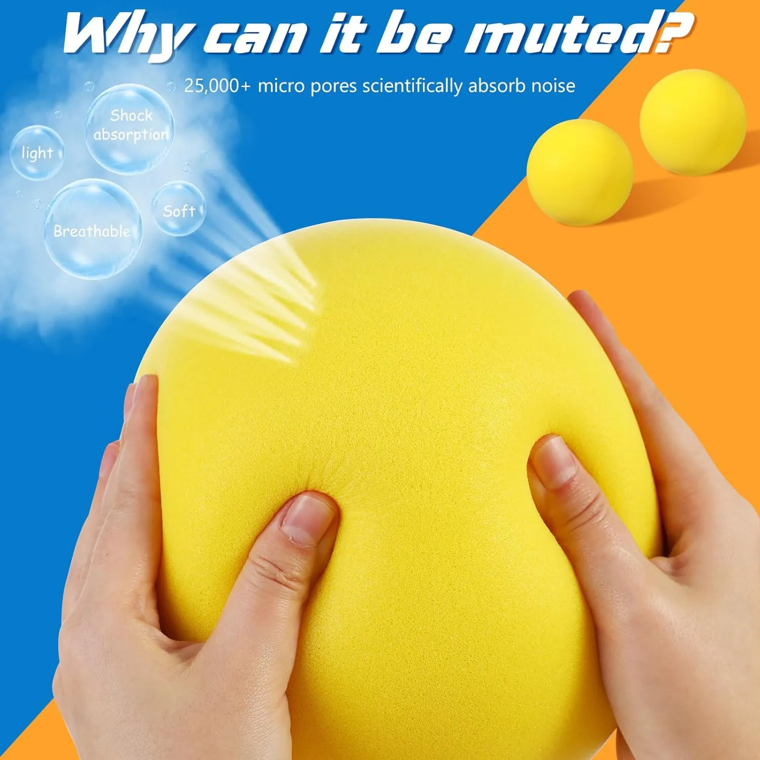 2 Pcs 7 Inch Foam Balls Uncoated High Density, Soft and Bouncy Silent Foam Balls Classroom, Lightweight and Easy to Grasp for Sports Indoor Outdoor(Yellow)