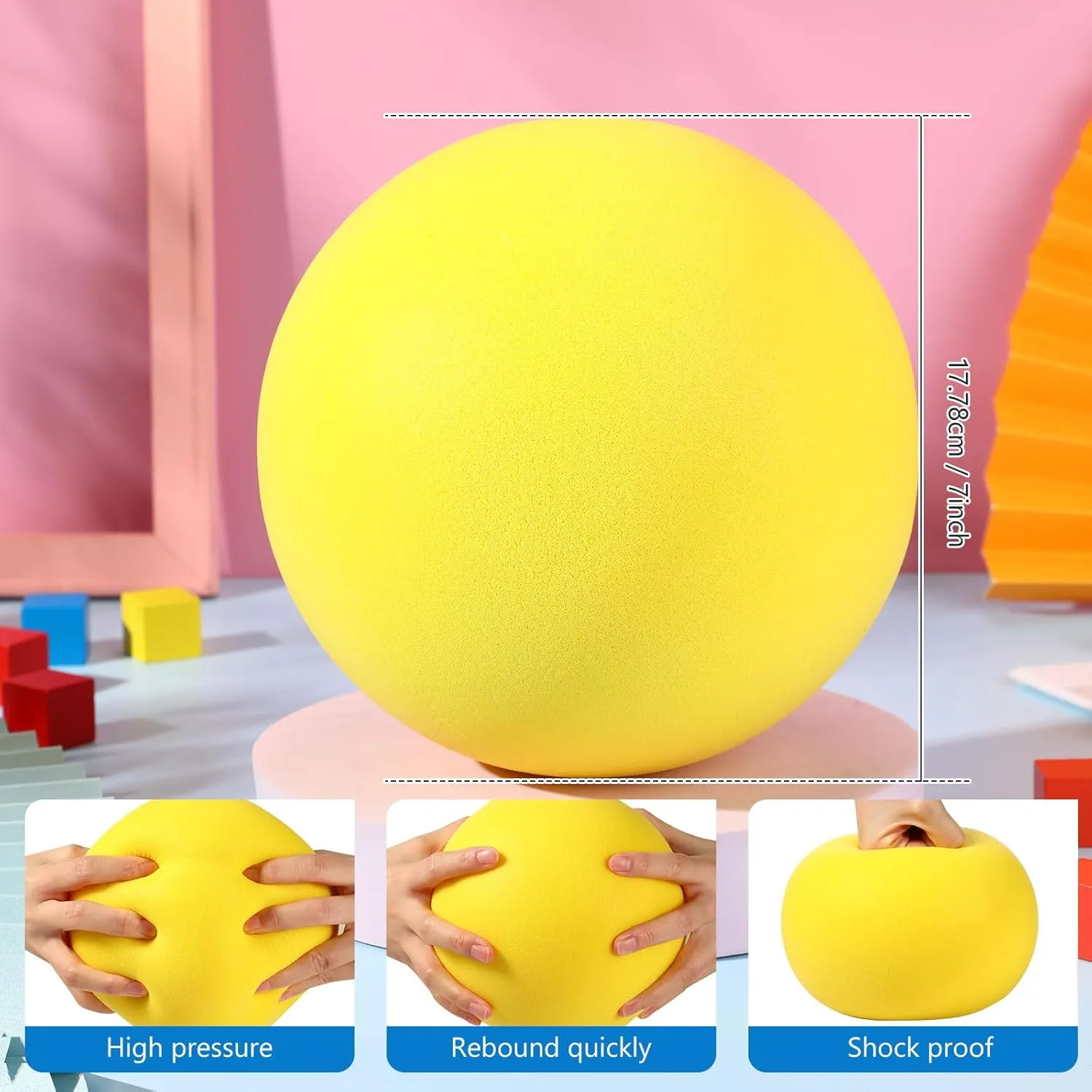 2 Pcs 7 Inch Foam Balls Uncoated High Density, Soft and Bouncy Silent Foam Balls Classroom, Lightweight and Easy to Grasp for Sports Indoor Outdoor(Yellow)
