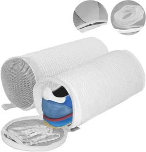 2 PCS Shoe Washing Machine Laundry Bag for Washer and Dryer, Extra Seperating Pockets for Insoles and Laces, Long Fluff, Thickened Reinforced Mesh Shoe Cleaning Bag for Sneakers, Gym Shoes/White