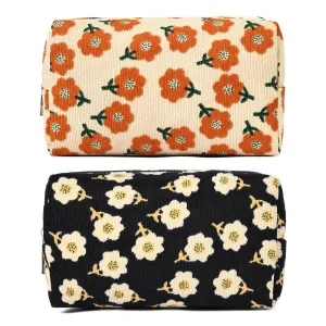 2 Pieces Makeup Bag Floral Cosmetic Bag Purple Blue Makeup Pouch Travel Toiletry Bag Organizer Cute Makeup Brushes Storage Bag for Women