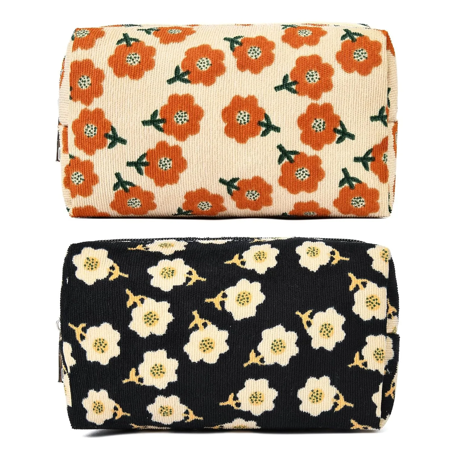 2 Pieces Makeup Bag Floral Cosmetic Bag Purple Blue Makeup Pouch Travel Toiletry Bag Organizer Cute Makeup Brushes Storage Bag for Women