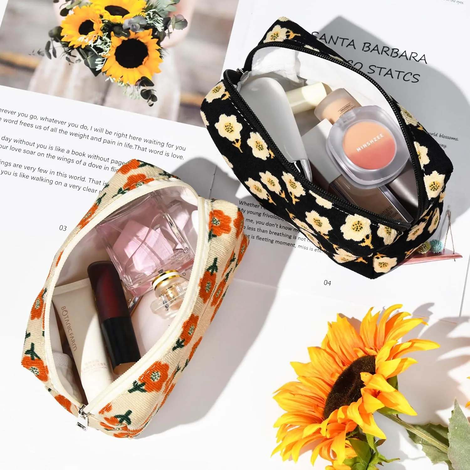 2 Pieces Makeup Bag Floral Cosmetic Bag Purple Blue Makeup Pouch Travel Toiletry Bag Organizer Cute Makeup Brushes Storage Bag for Women