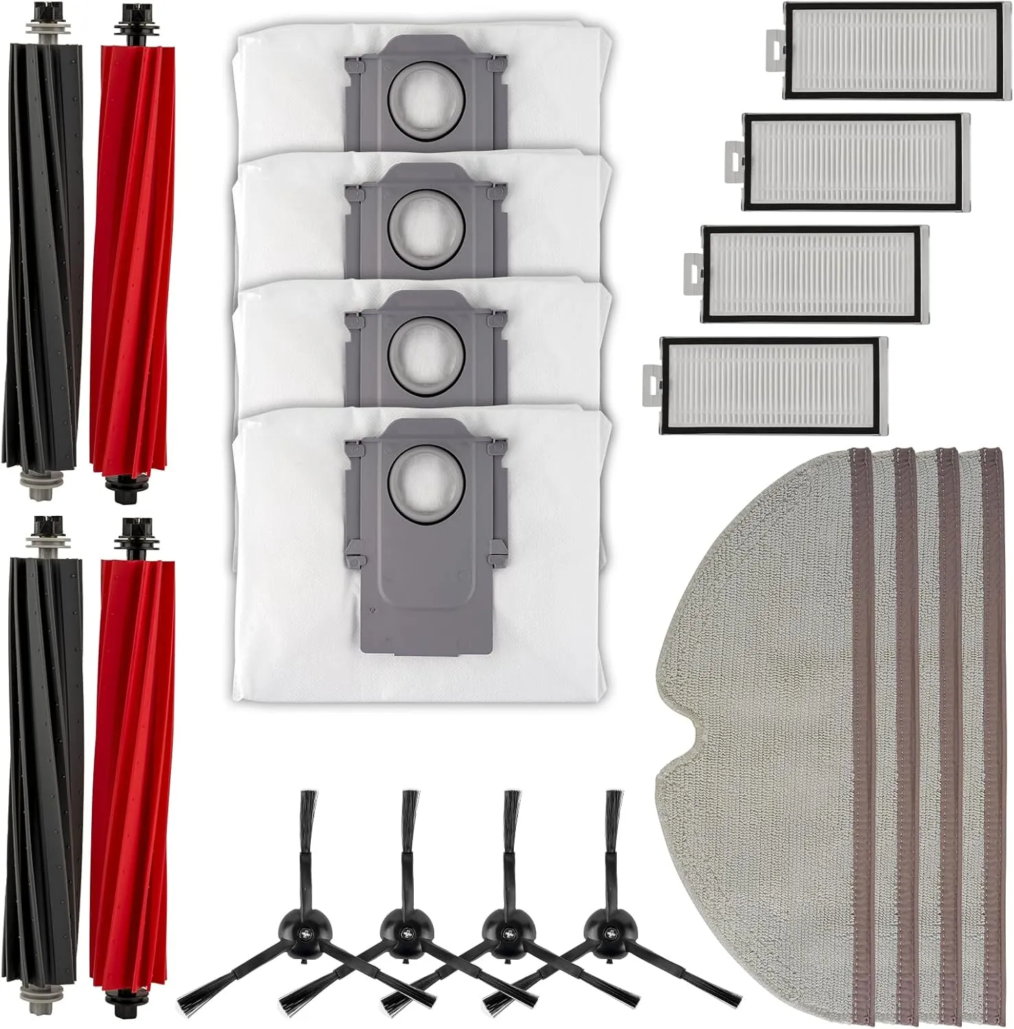(20 Pack) Q5 Pro Replacement Parts Compatible with Roborock Q5 Pro/ Q5 Pro / Q8 Max/ Q8 Max  Robot Vacuum, 2 Pairs Roller Brushes, 4 HEPA Filters, 4 Side Brushes, 4 Dust bags, 4 Mop Pads, Accessories