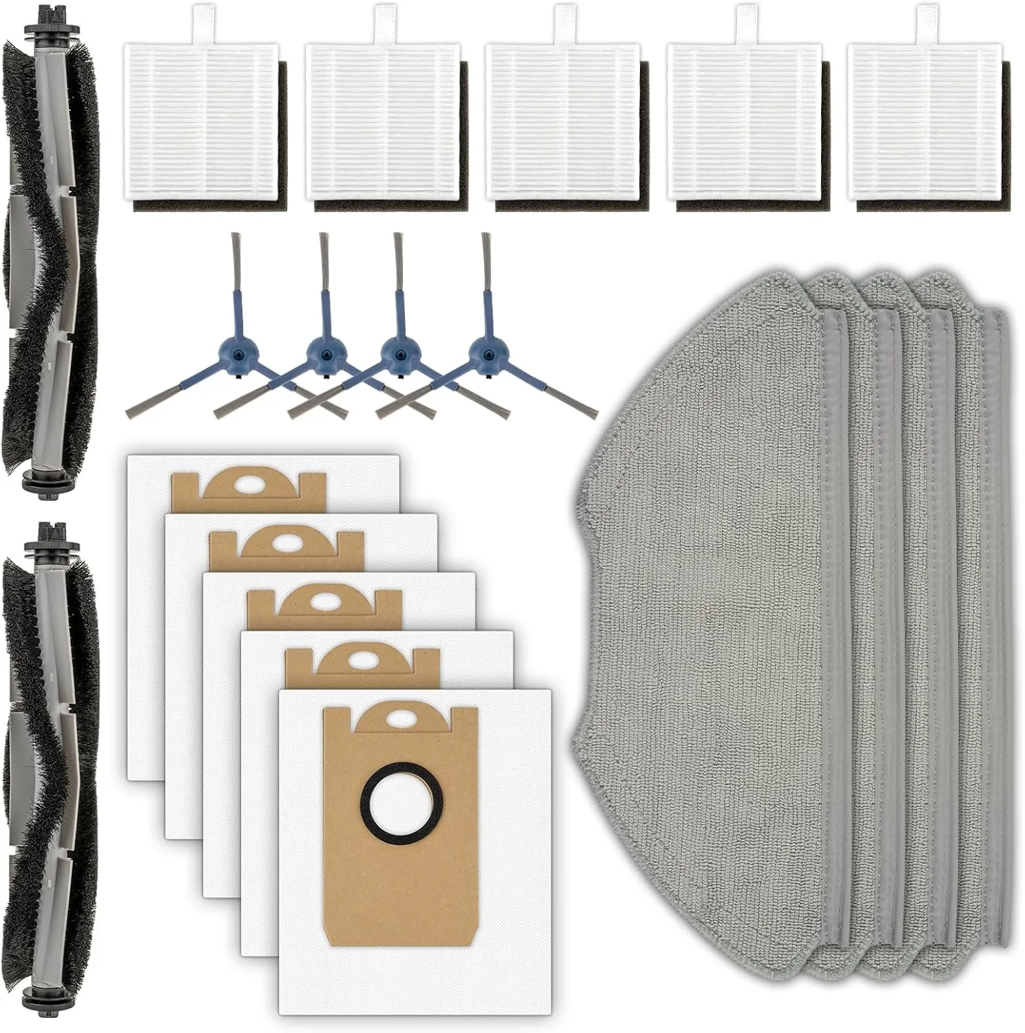 (20 Pack) T20  Replacement Parts Compatible with Airrobo T20  Robot Vacuum Cleaner, 2 Roller Brush, 4 Side Brushes, 5 Dust Bags, 5 HEPA Filters, 4 Mop Pads, Accessories Kit