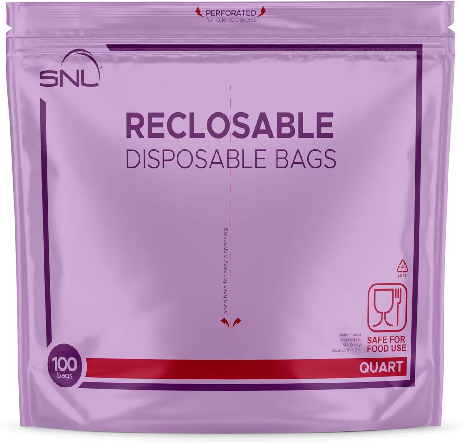 200 Pack Quart Food Bags by SNL, Leak-Proof, Clear, Write-On Block, Reclosable, Disposable, Storage Bags, Double Seal Zippers with Clicking Noise Zip Confirmation, Stand-Alone Gusset, Easy Dispensing