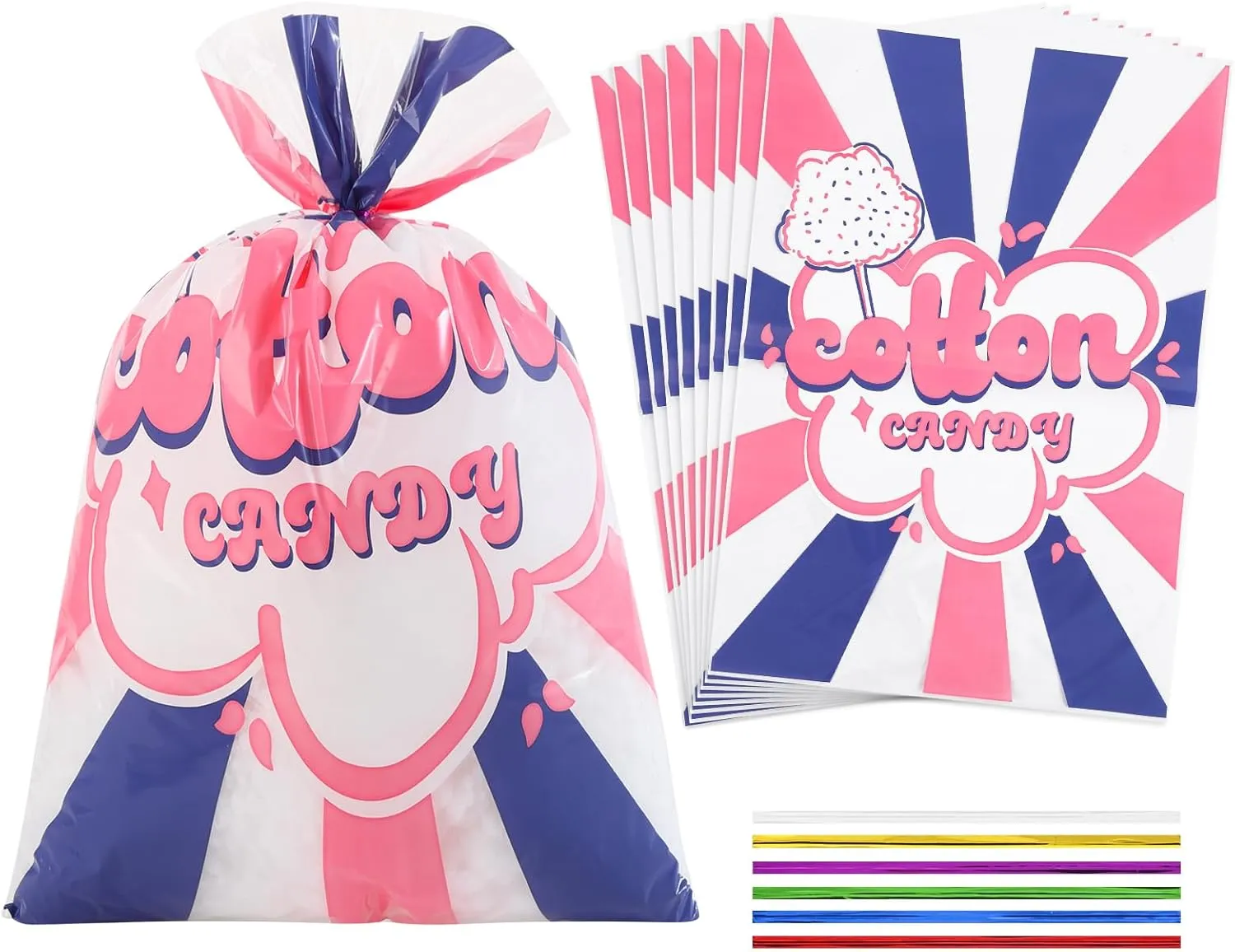 200 Pcs Carnival Cotton Candy Bags 12x18 Inches, Clear Plastic Bags with Twist Ties, Printed Circus Carnival Theme for Carnivals Circus Party Favors Supplies,Kitchen