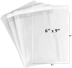 200ct Adhesive Treat Bags 6x9 Clear - 2.1 mils Heavy Duty Thick Self Sealing OPP Plastic Bags for Bakery Cookies Christmas Party Decorative Gift Bags (6" x 9" - 200ct)