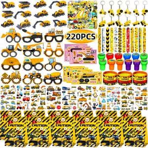 220PCS Construction Birthday Party Favors,construction birthday party supplies,excavator birthday decorations-Available for 12 People.