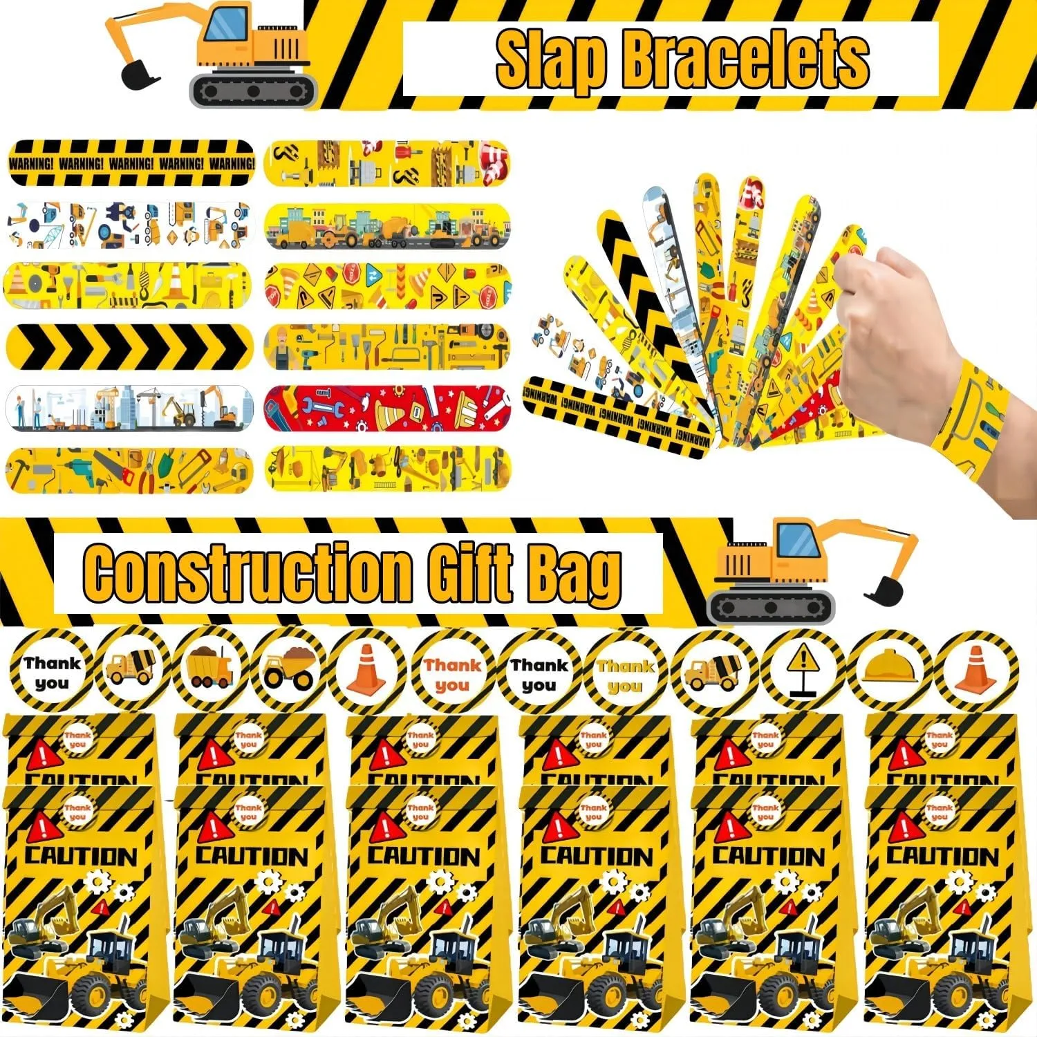220PCS Construction Birthday Party Favors,construction birthday party supplies,excavator birthday decorations-Available for 12 People.
