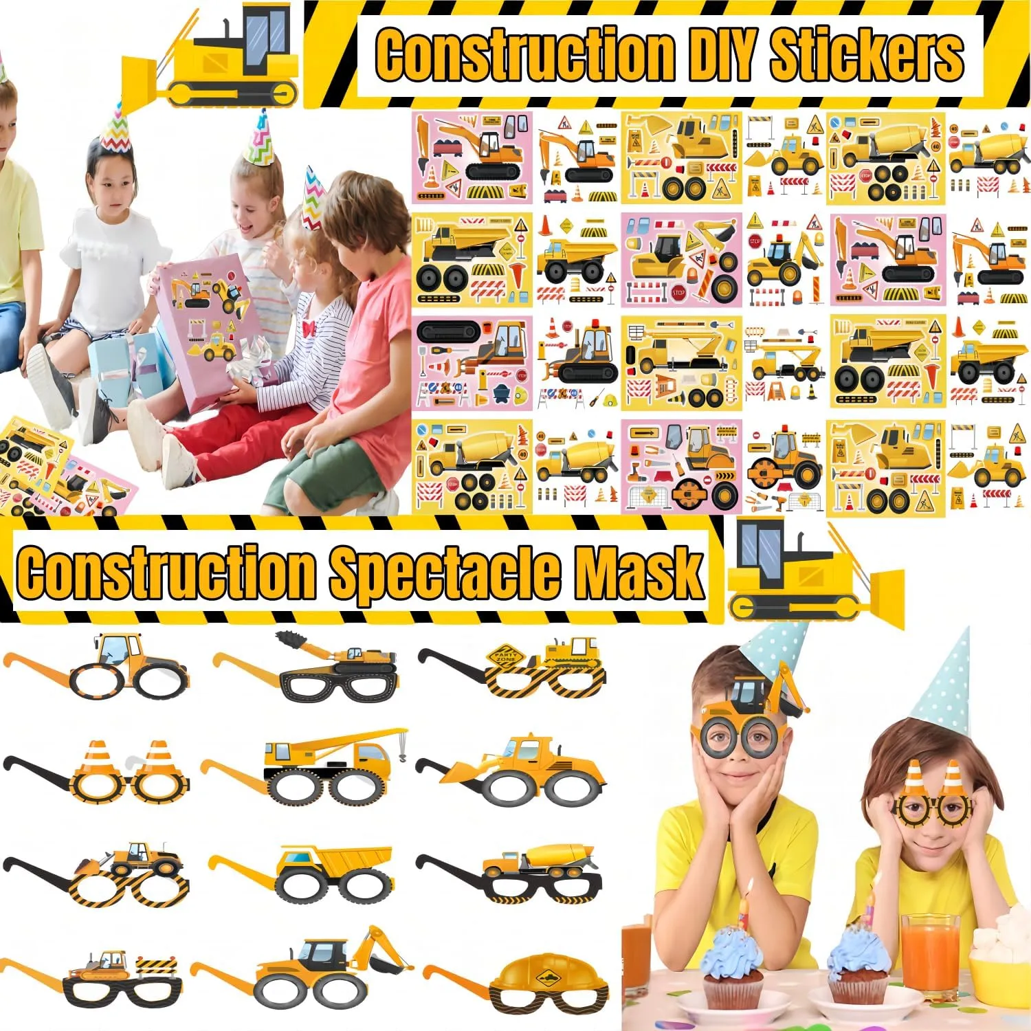 220PCS Construction Birthday Party Favors,construction birthday party supplies,excavator birthday decorations-Available for 12 People.