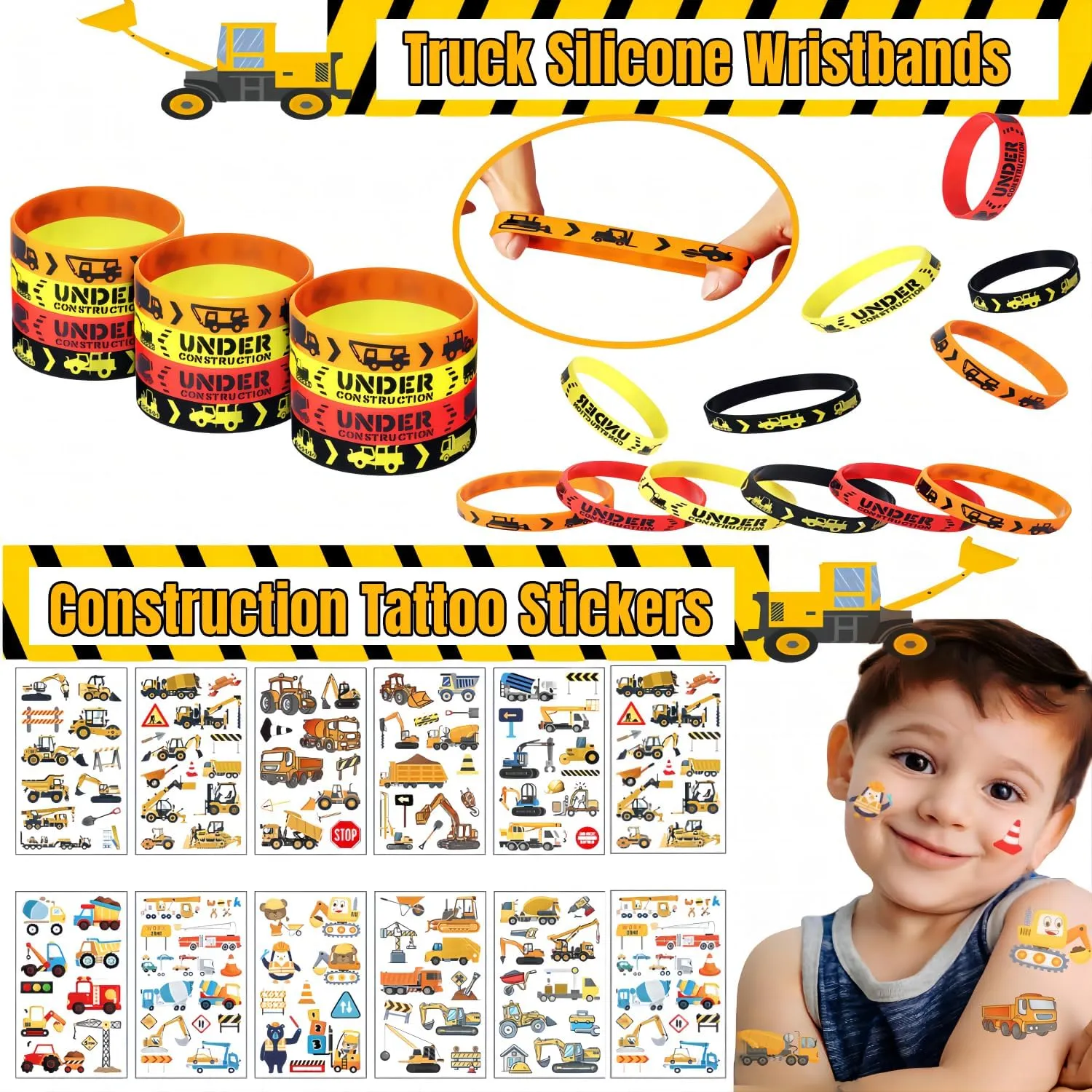 220PCS Construction Birthday Party Favors,construction birthday party supplies,excavator birthday decorations-Available for 12 People.