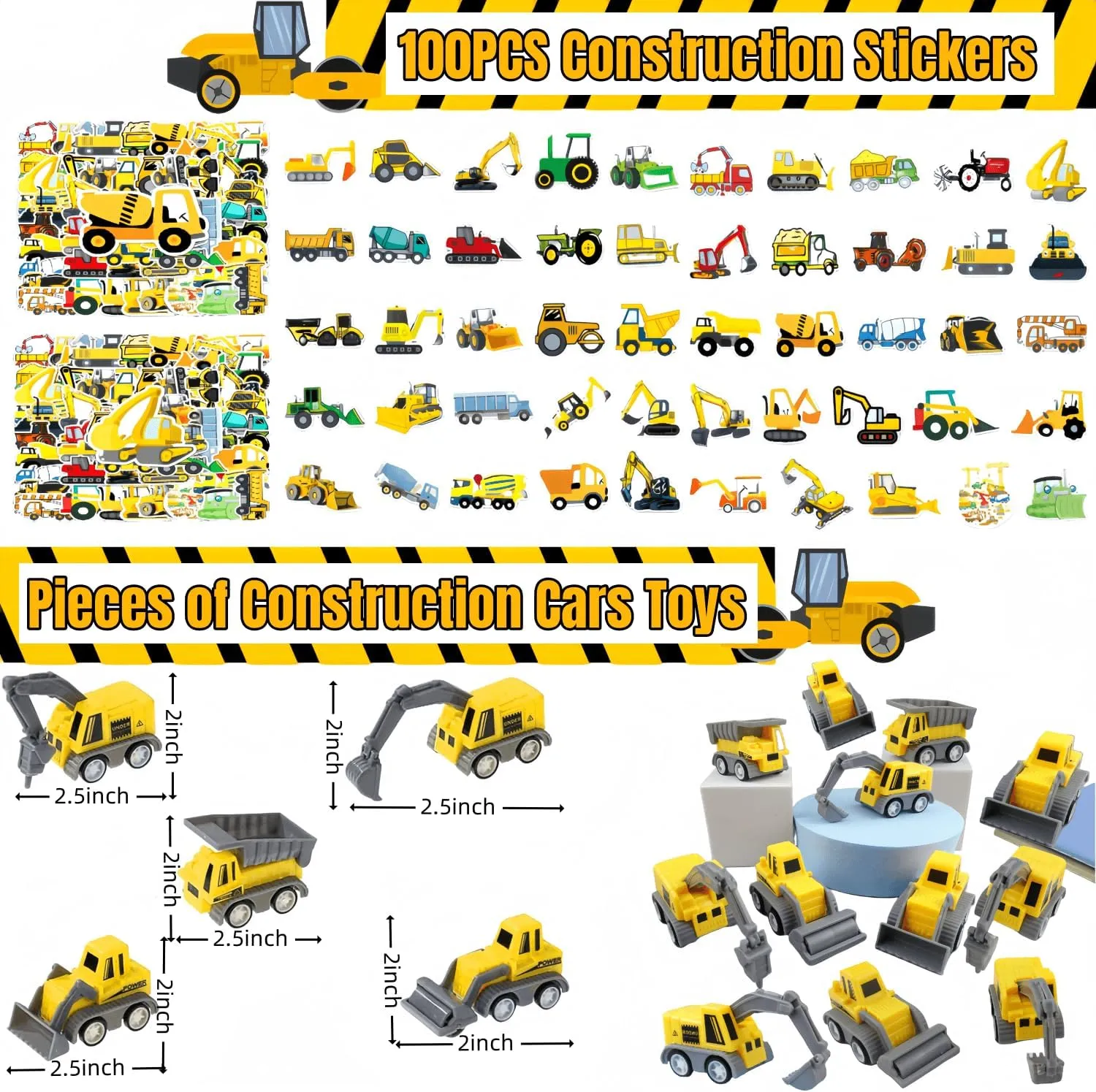 220PCS Construction Birthday Party Favors,construction birthday party supplies,excavator birthday decorations-Available for 12 People.