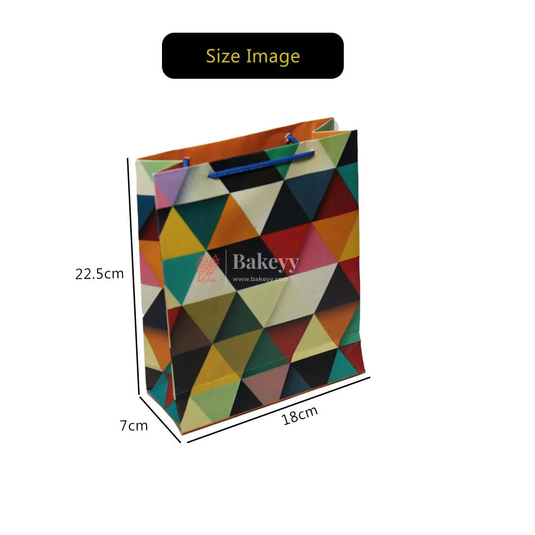 22.5x18x7 cm | Paper Bag Stylish Geometric Gift Bag with Blue Rope Handles | Pack of 10