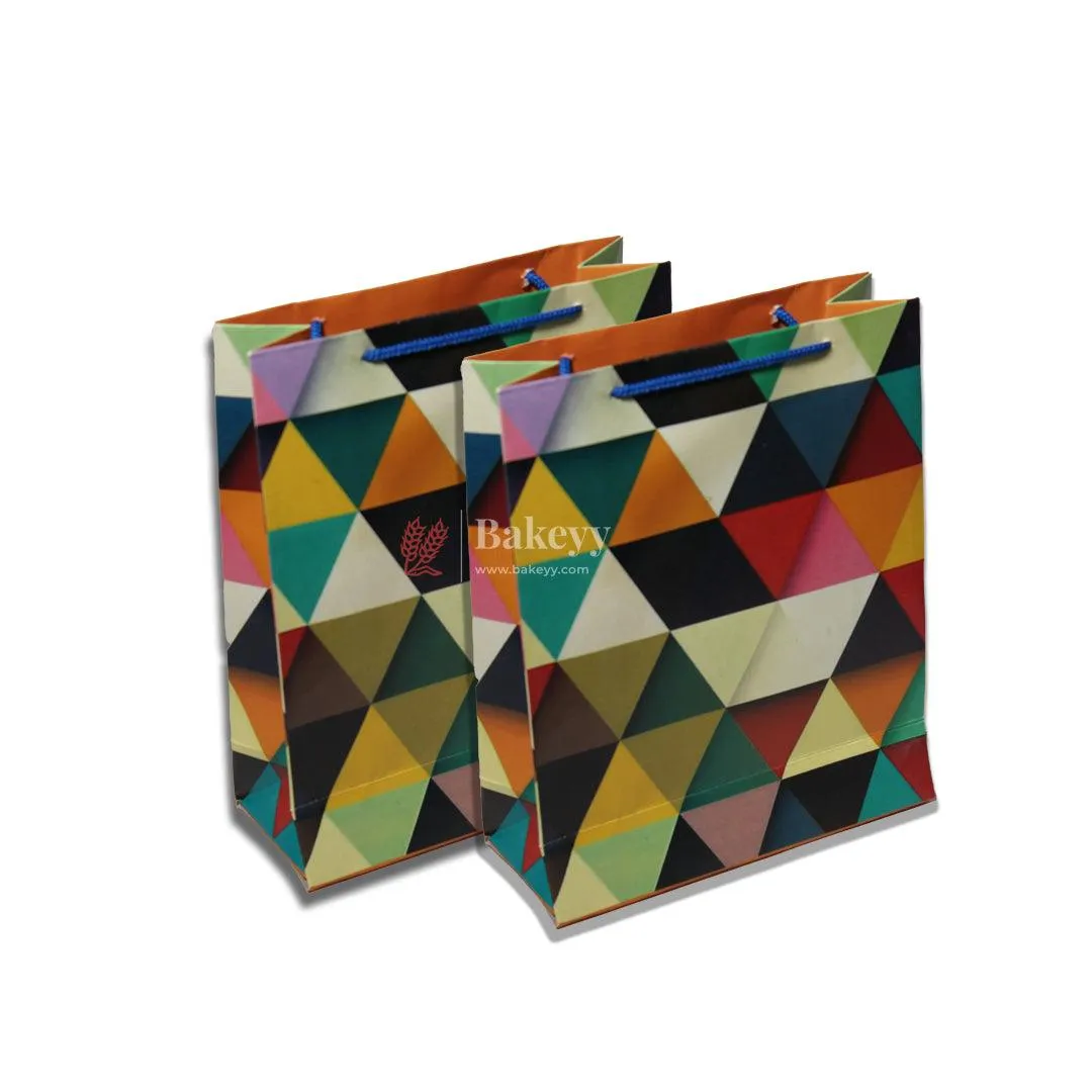 22.5x18x7 cm | Paper Bag Stylish Geometric Gift Bag with Blue Rope Handles | Pack of 10