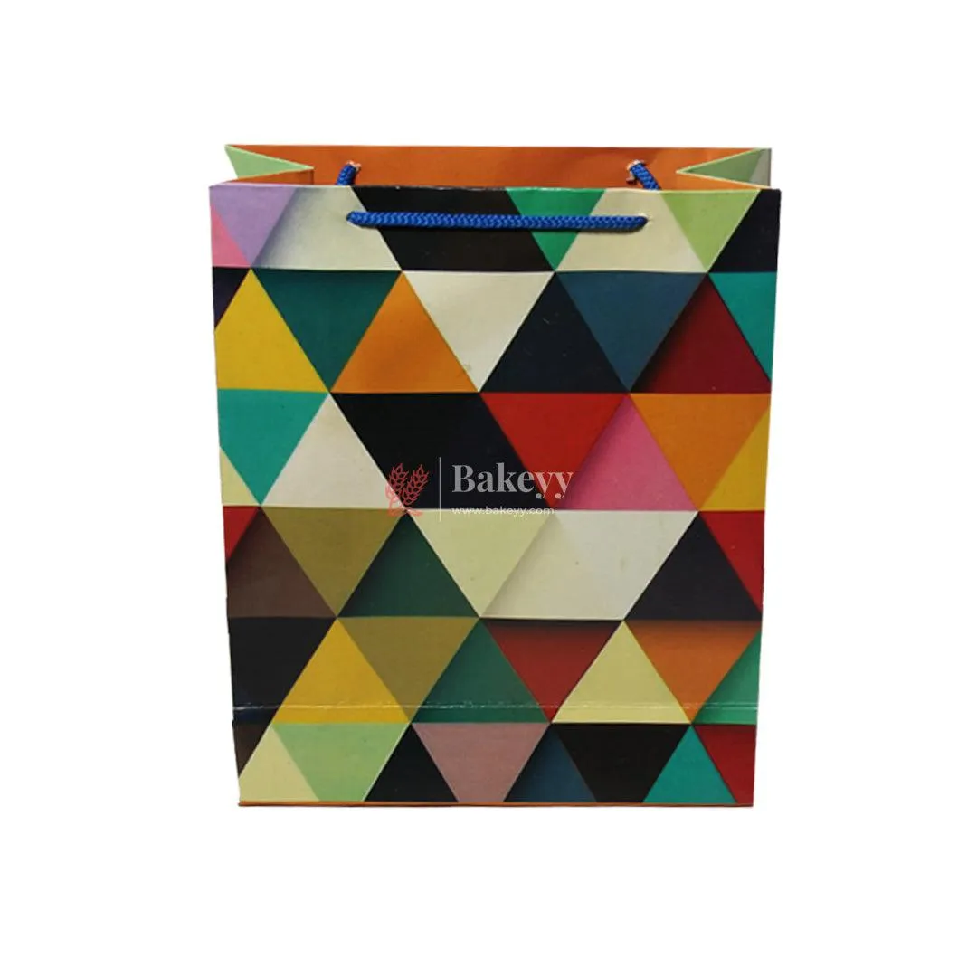 22.5x18x7 cm | Paper Bag Stylish Geometric Gift Bag with Blue Rope Handles | Pack of 10