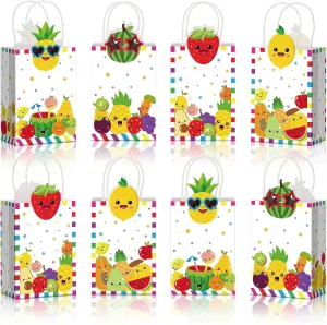 24pcs Fruit Party Favors Bags Bulk with Handles Summer Kawaii Fruits Kraft Paper Goodie Gift Bags for Sensory 1st Birthday Party Supplies Baby Shower Hawaii Decorations