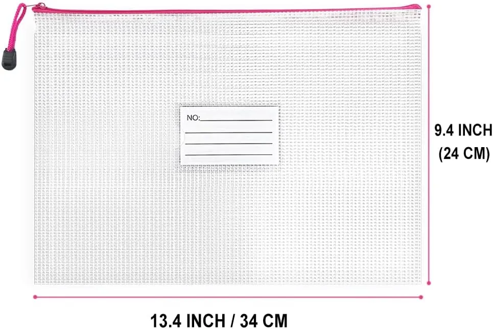 24pcs Mesh Zipper Pouch Puzzle Bags 13.4x9.4 Inches A4 Plastic Zip File Bag with Label Pocket for School Office Supplies, Board Game Storage Bags for Organizing