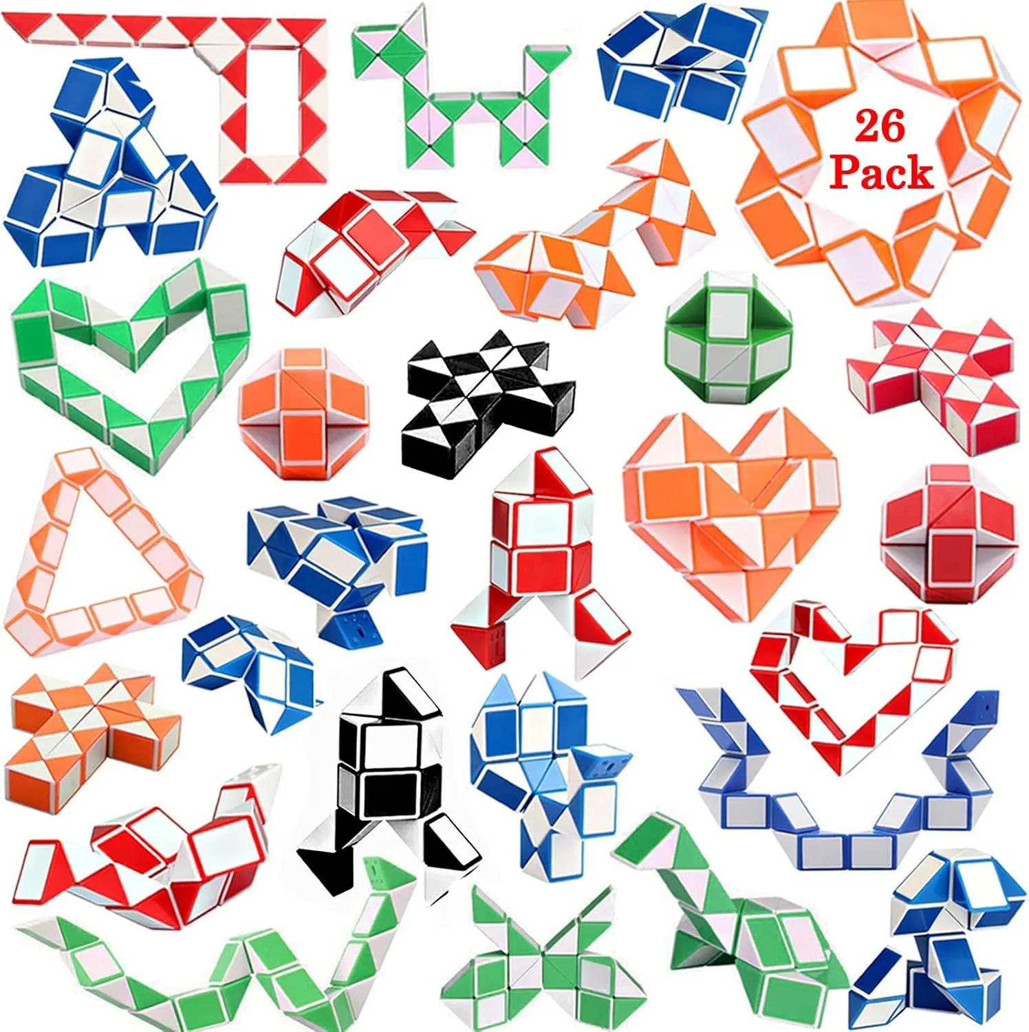 26 Pack 24 Blocks Fidget Snake Cube Mini Twist Puzzle Snake Cube Valentine's day Toys Mini Magic Snake Speed Cubes Filler for Toy for Kids Party Bags Suitable for Children's Classroom Rewards