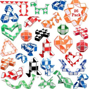 26 Pack 24 Blocks Fidget Snake Cube Mini Twist Puzzle Snake Cube Valentine's day Toys Mini Magic Snake Speed Cubes Filler for Toy for Kids Party Bags Suitable for Children's Classroom Rewards
