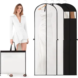 2Pack Garment Bags for Travel, 71" Hanging Dress Bags Waterproof Suit Bags for Gowns Dresses Long Garment, Foldable & Portable Garment Bag, Black & White