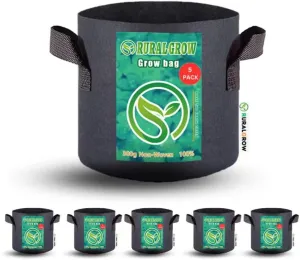 3 Gallon Grow Bags, 5-Pack Fabric Pots 300G Thickened Aeration Non-Woven Grow Bag 3 Gallon with Handles, Garden Bags to Grow Vegetables, Fruits