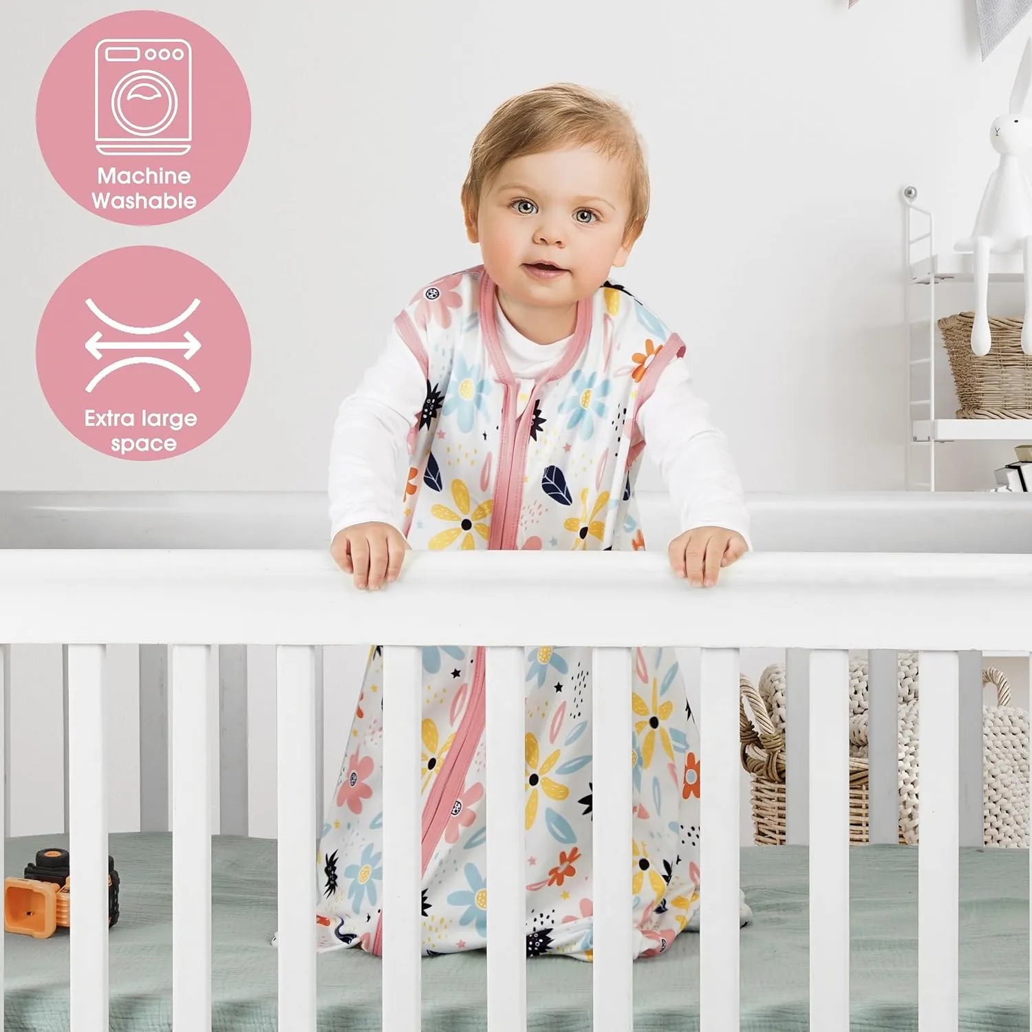 3 Pack Baby Sleep Sack 0-6 Months 100% Rayon Cotton Baby Sleeping Bag 2-Way Zipper Toddler Wearable Blankets Comfy Stretchy Lightweight TOG 0.3 （Heart&Pink&Floral）