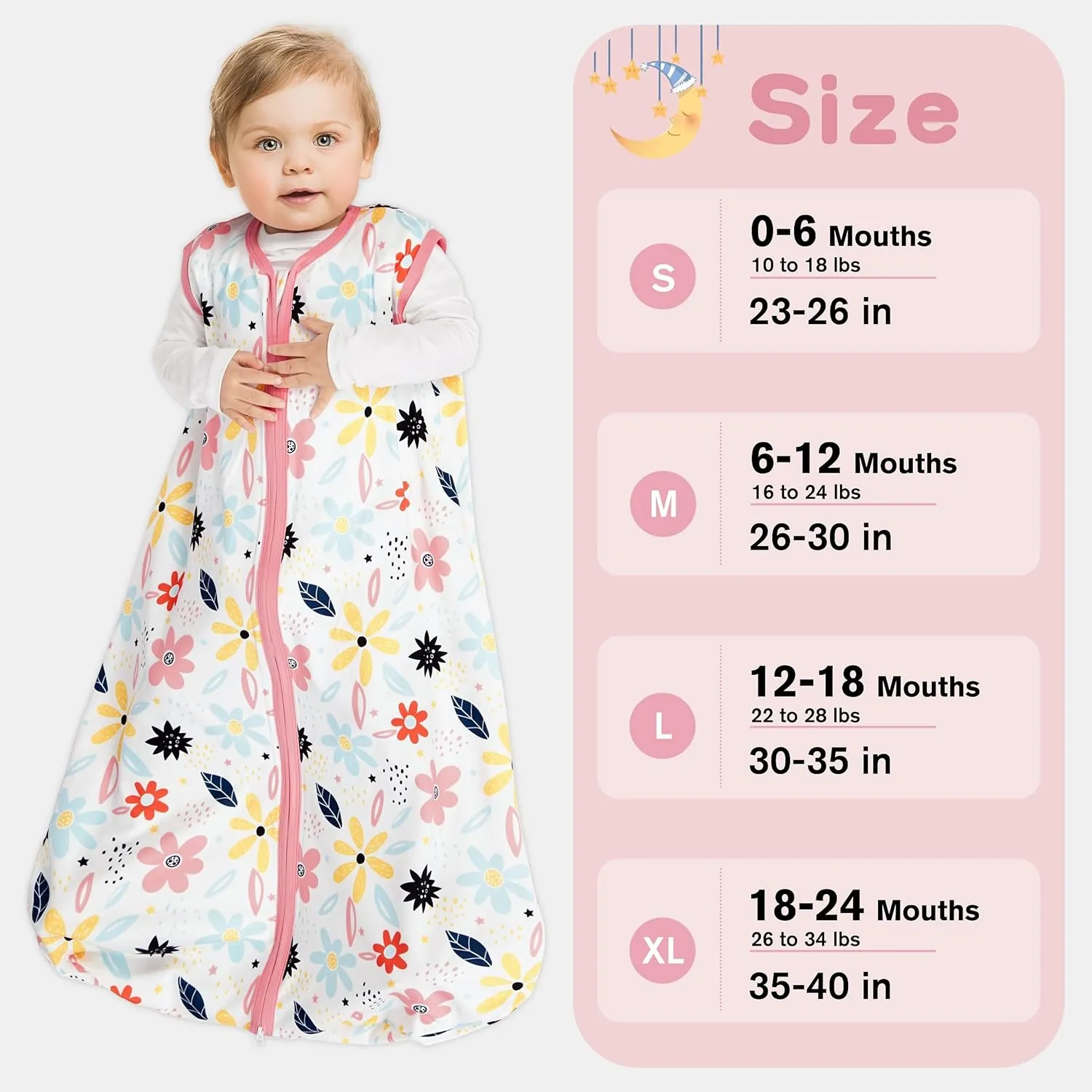 3 Pack Baby Sleep Sack 0-6 Months 100% Rayon Cotton Baby Sleeping Bag 2-Way Zipper Toddler Wearable Blankets Comfy Stretchy Lightweight TOG 0.3 （Heart&Pink&Floral）