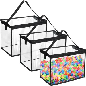 3 Pcs Toy Storage Bags with Zipper Large Clear PVC Organizing Bags for Building Blocks Board Games and Beach Toys Storage