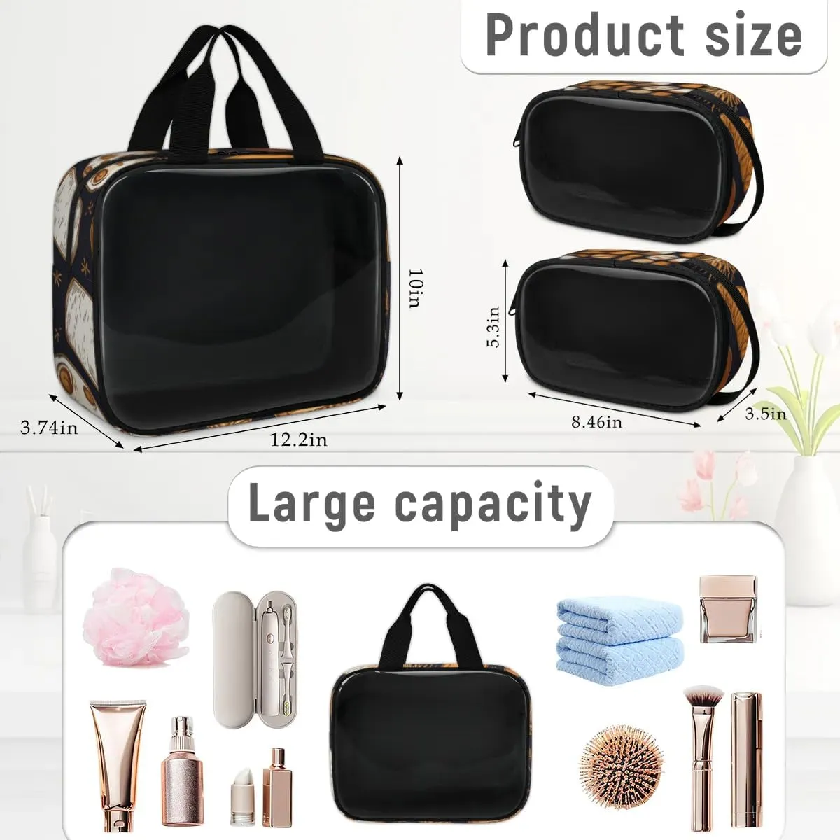 3 PCS Travel Makeup Bag Set Bread Food Translucent Cosmetic Bags Portable Toiletry Bag for Women Makeup & Skincare Storage for Travel & Daily Use
