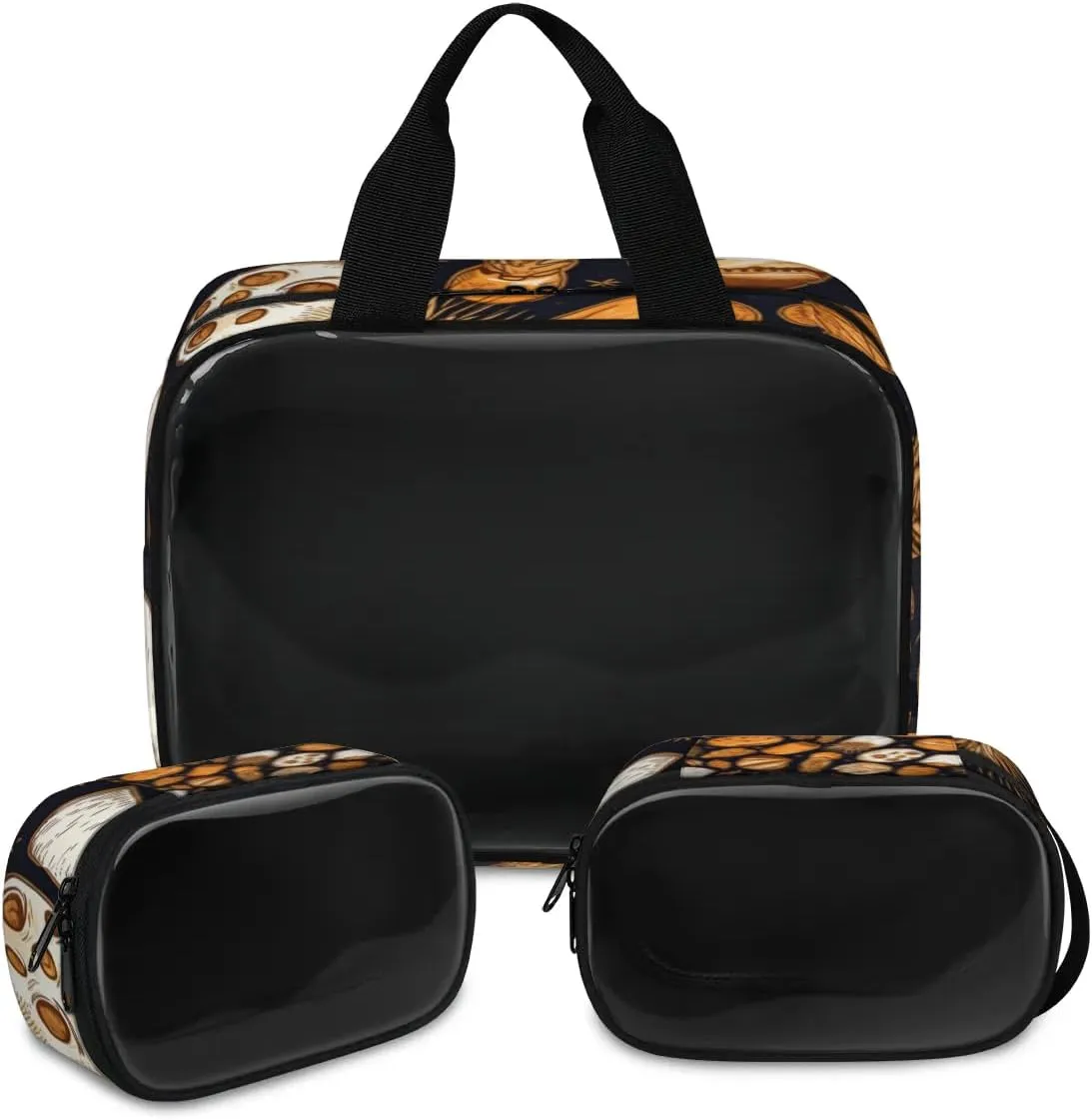 3 PCS Travel Makeup Bag Set Bread Food Translucent Cosmetic Bags Portable Toiletry Bag for Women Makeup & Skincare Storage for Travel & Daily Use