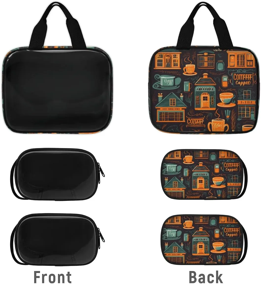 3 PCS Travel Makeup Bag Set Coffee Tableware House Translucent Cosmetic Bags Portable Toiletry Bag for Women Makeup & Skincare Storage for Travel & Daily Use