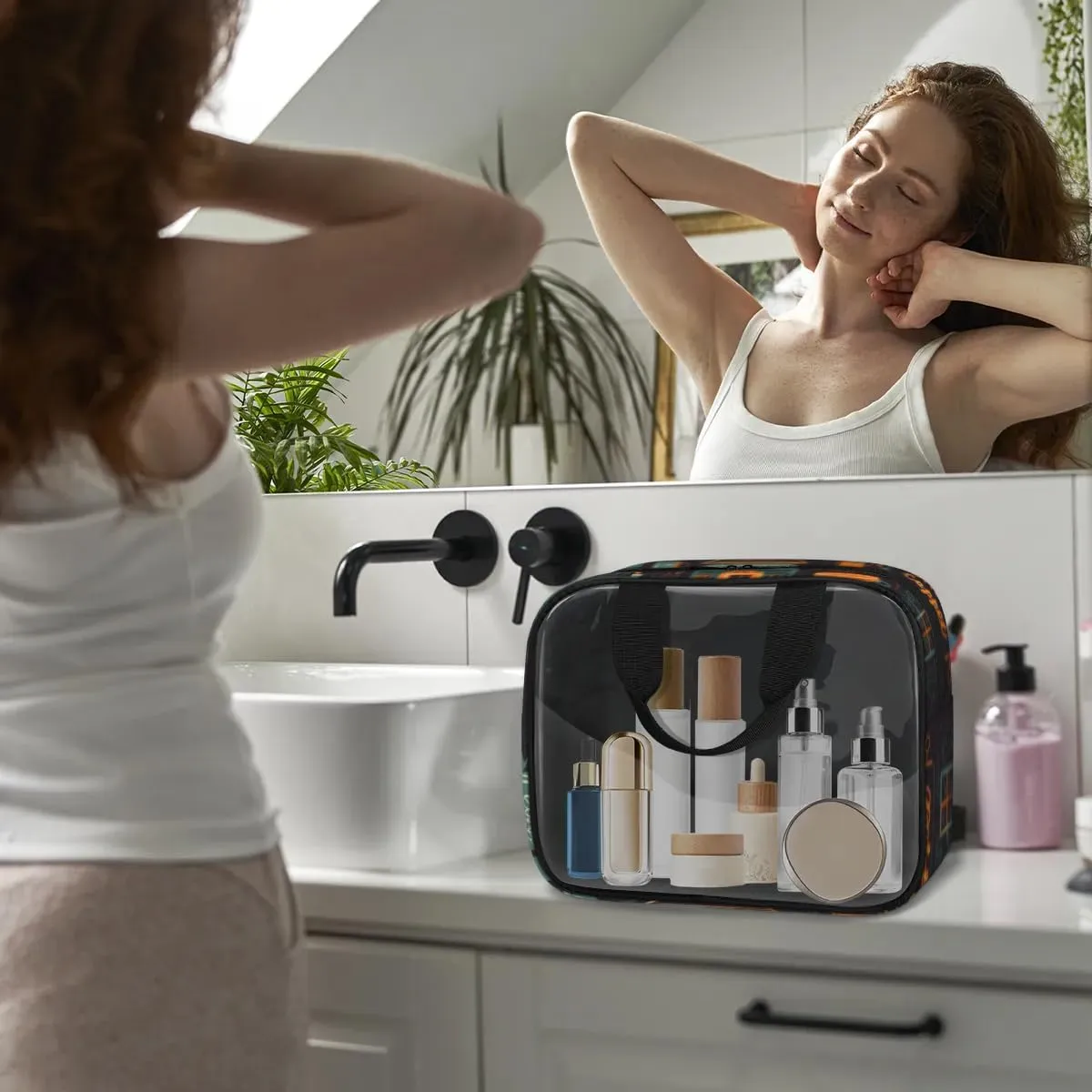 3 PCS Travel Makeup Bag Set Coffee Tableware House Translucent Cosmetic Bags Portable Toiletry Bag for Women Makeup & Skincare Storage for Travel & Daily Use