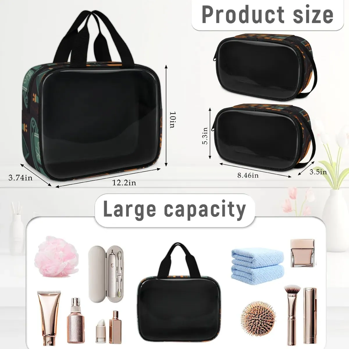 3 PCS Travel Makeup Bag Set Coffee Tableware House Translucent Cosmetic Bags Portable Toiletry Bag for Women Makeup & Skincare Storage for Travel & Daily Use