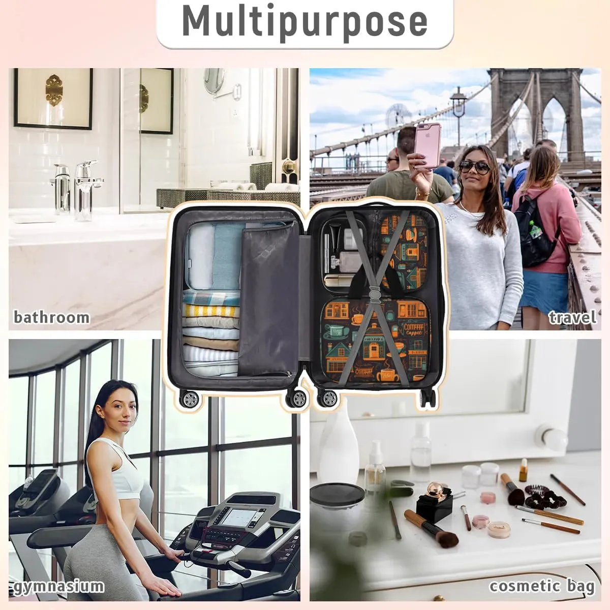3 PCS Travel Makeup Bag Set Coffee Tableware House Translucent Cosmetic Bags Portable Toiletry Bag for Women Makeup & Skincare Storage for Travel & Daily Use