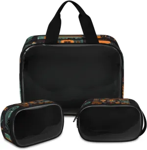 3 PCS Travel Makeup Bag Set Coffee Tableware House Translucent Cosmetic Bags Portable Toiletry Bag for Women Makeup & Skincare Storage for Travel & Daily Use