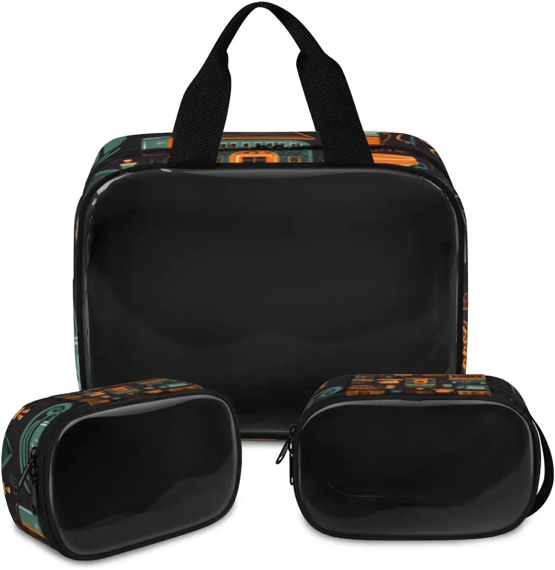 3 PCS Travel Makeup Bag Set Coffee Tableware House Translucent Cosmetic Bags Portable Toiletry Bag for Women Makeup & Skincare Storage for Travel & Daily Use