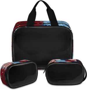 3 PCS Travel Makeup Bag Set Colorful Abstract Fireworks Translucent Cosmetic Bags Portable Toiletry Bag for Women Makeup & Skincare Storage for Travel & Daily Use