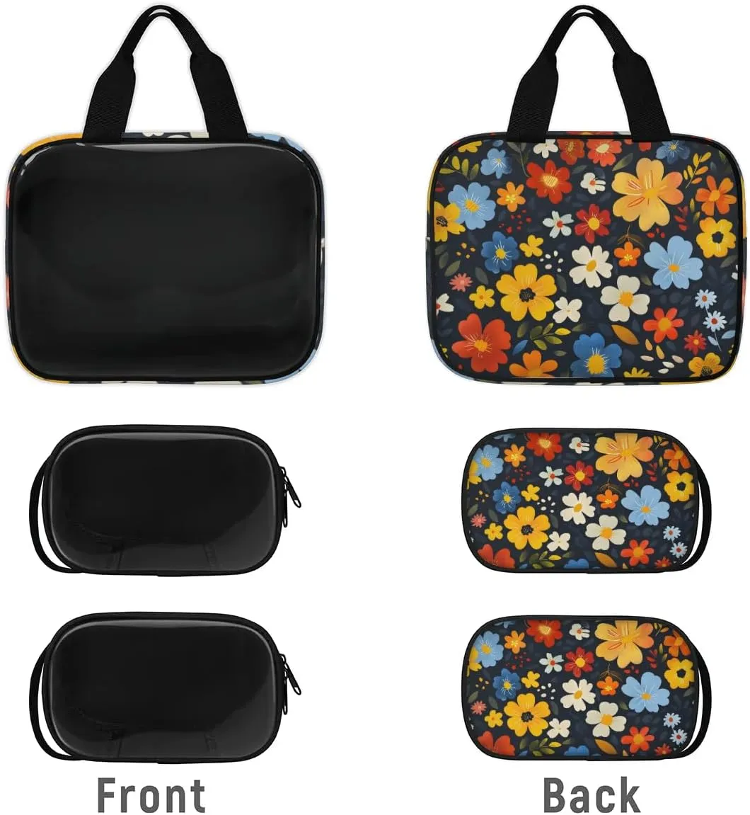 3 PCS Travel Makeup Bag Set Floral Printed Cartoon Translucent Cosmetic Bags Portable Toiletry Bag for Women Makeup & Skincare Storage for Travel & Daily Use