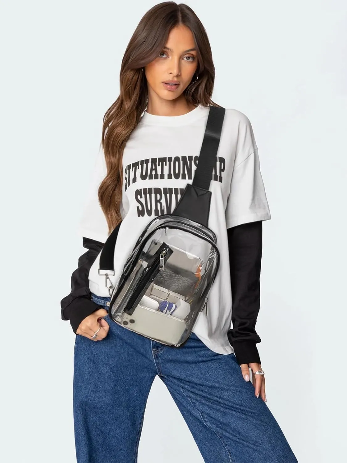 3 Pockets Clear Bag for Stadium Events Approved Clear Purses Fanny Pack for Women Men