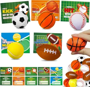 30 Pack Valentines Day Cards for Kids Classroom, Mini Foam Sport Ball Toys with Valentines Day Cards for Kids School, Valentine Class Exchange Goodie Bag Stuffers School Party Favors Bulk
