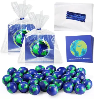 30 Sets Globe Stress Balls Earth Squeeze Ball No Labels 2'' Earth Squeeze Balls for Relief Foam Educational World Stress Balls with Cards for Earth Day Party Gift