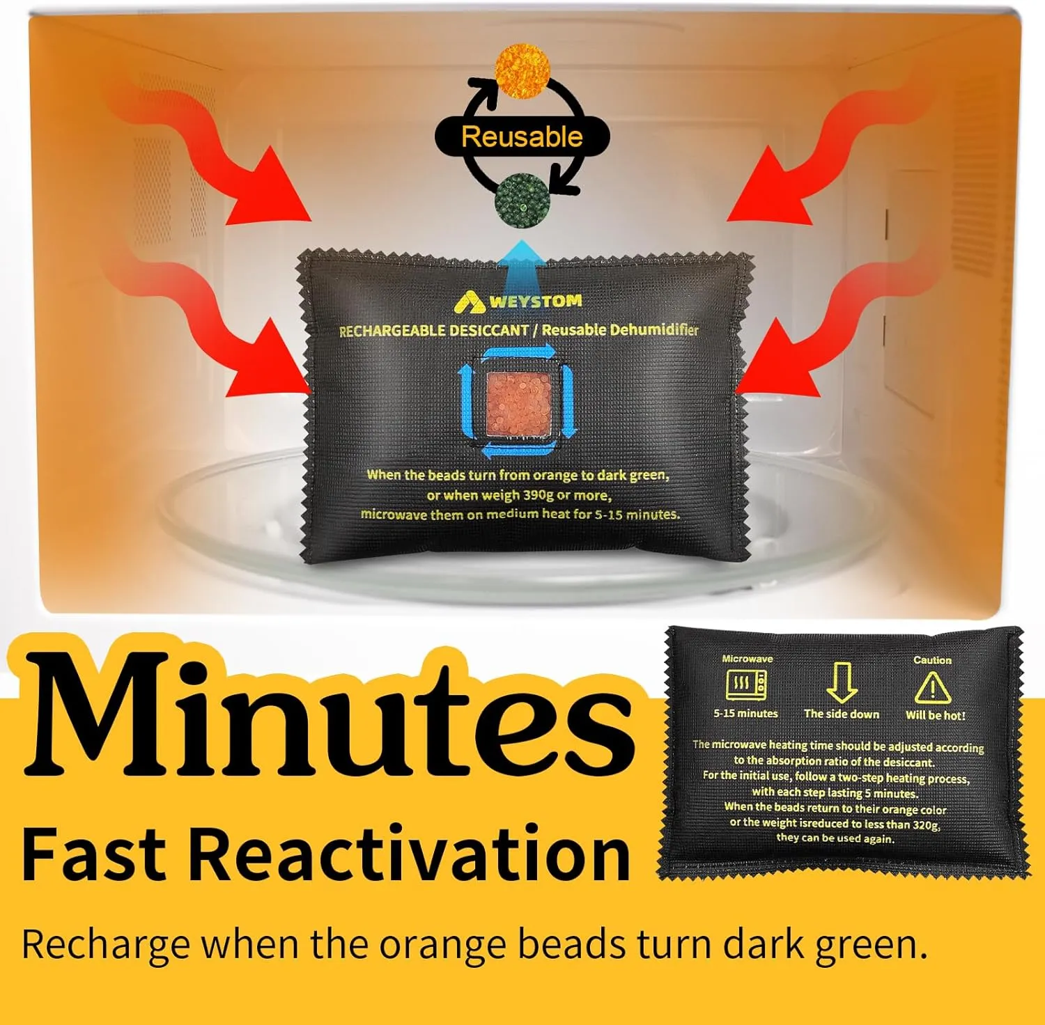 300g x 4 Packs Rechargeable Desiccant - Advanced Aramid Non-Woven Dehumidifier Bags for Gun Safes and Cars - Toxic-Free Orange Desiccant Packs with Transparent Indicator Window (4)