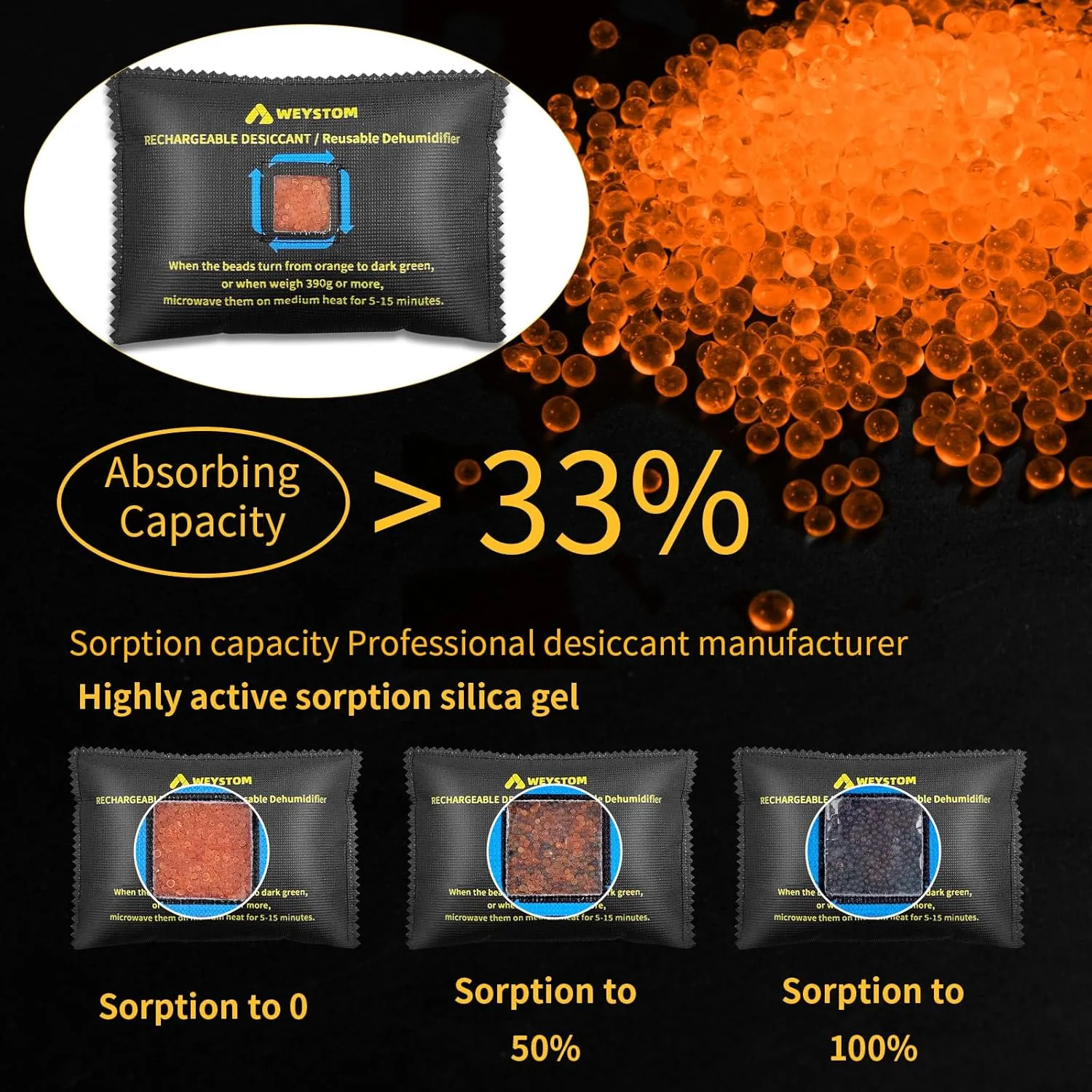 300g x 4 Packs Rechargeable Desiccant - Advanced Aramid Non-Woven Dehumidifier Bags for Gun Safes and Cars - Toxic-Free Orange Desiccant Packs with Transparent Indicator Window (4)
