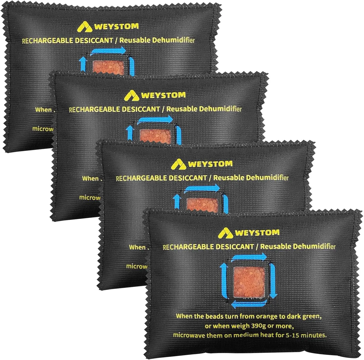 300g x 4 Packs Rechargeable Desiccant - Advanced Aramid Non-Woven Dehumidifier Bags for Gun Safes and Cars - Toxic-Free Orange Desiccant Packs with Transparent Indicator Window (4)
