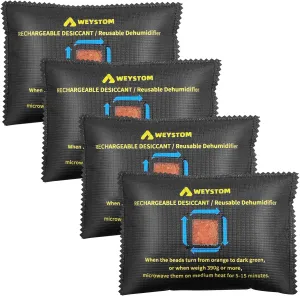 300g x 4 Packs Rechargeable Desiccant - Advanced Aramid Non-Woven Dehumidifier Bags for Gun Safes and Cars - Toxic-Free Orange Desiccant Packs with Transparent Indicator Window (4)